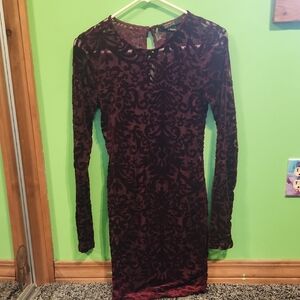 Velvet Sheer Burgundy Bodycon Dress